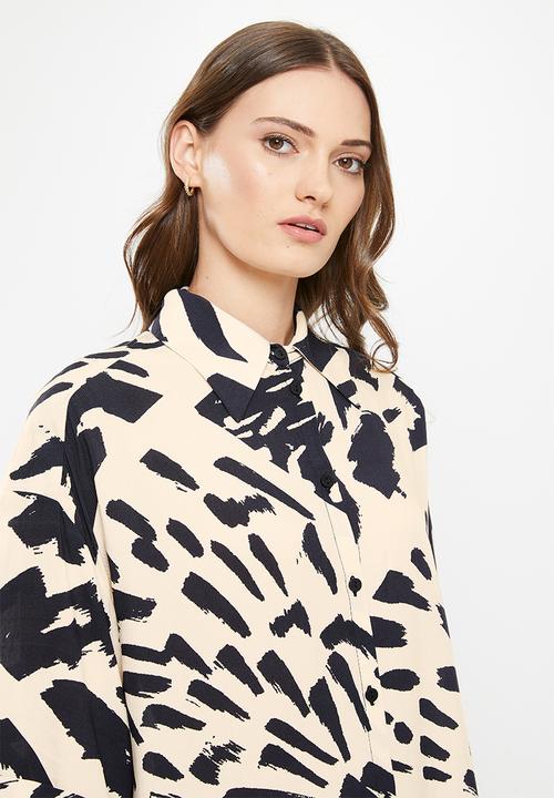 Me&B - Digital printed oversized shirt - stone & black