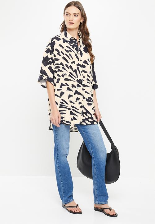 Me&B - Digital printed oversized shirt - stone & black
