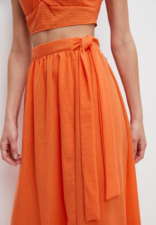 MILLA - Co-ord linen wrap midi skirt - orange