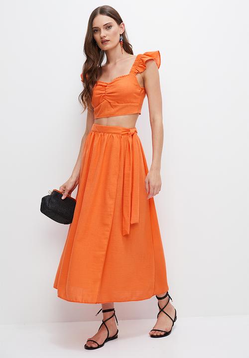 MILLA - Co-ord linen wrap midi skirt - orange