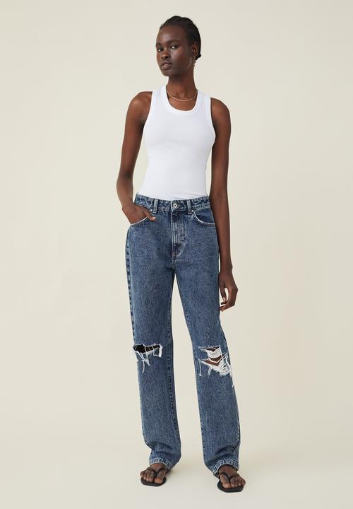 Cotton On - Long straight jean - harbour blue rip