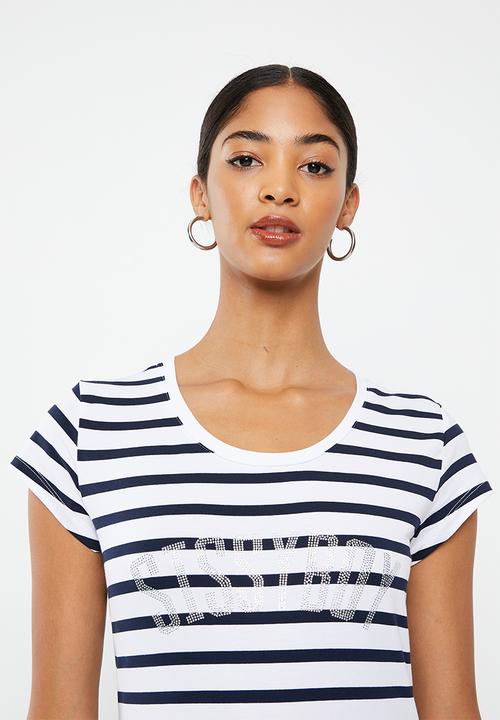 SISSY BOY - Anchored shores: regular fit top with lace back inset - navy & white