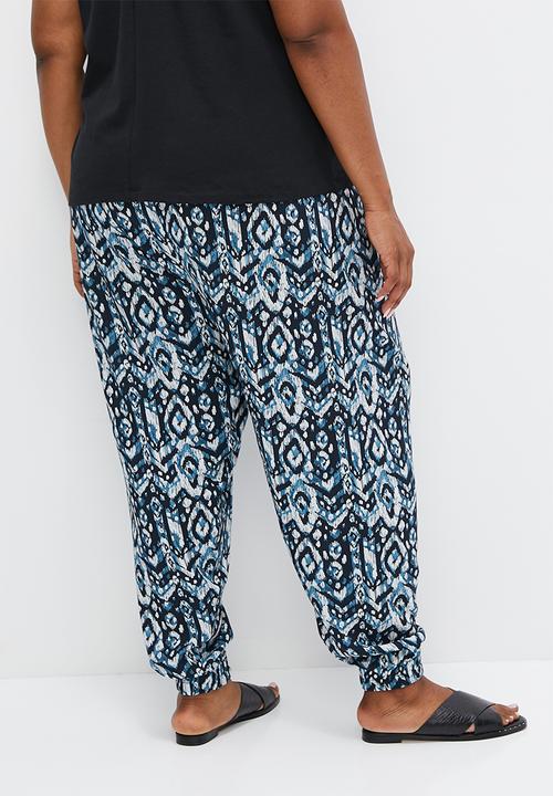 edit Plus - Printed woven harem pant - navy ikat