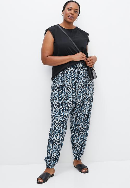 edit Plus - Printed woven harem pant - navy ikat