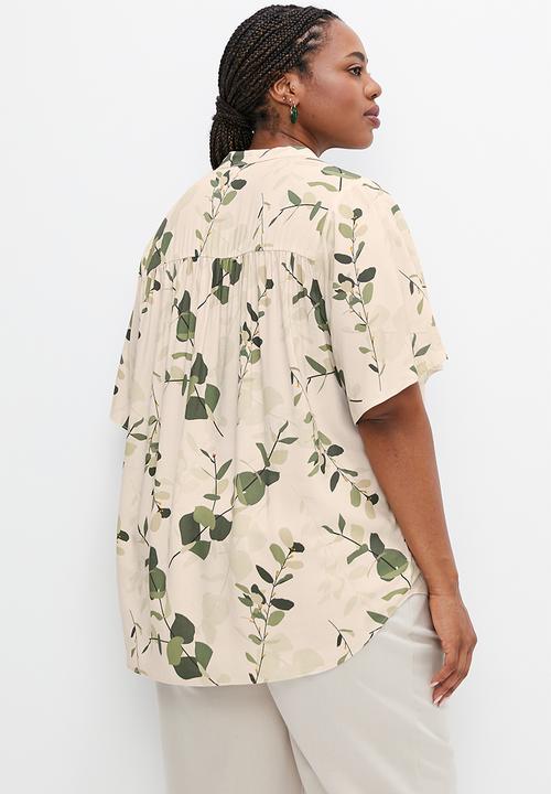 edit Plus - Mandarin bellow sleeve peasant blouse - green penngum leaves