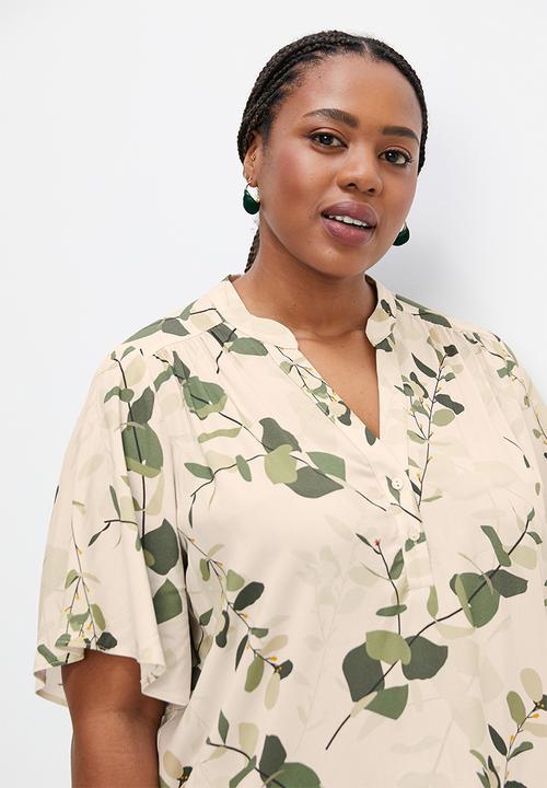 edit Plus - Mandarin bellow sleeve peasant blouse - green penngum leaves