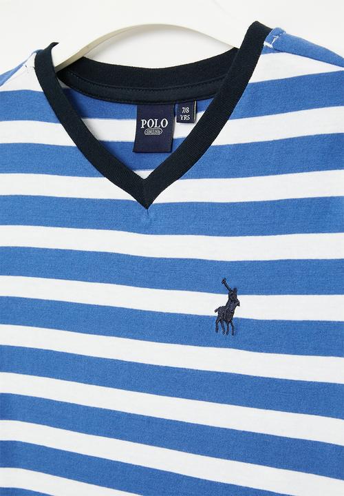 POLO - Boys striped v neck tee - blue