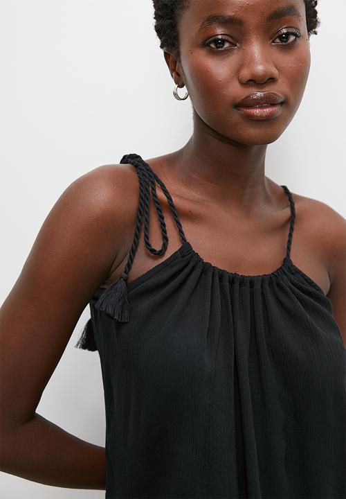 VELVET - Scoop neck cami blouse with tunnel rope detail - black