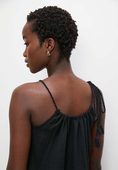 VELVET - Scoop neck cami blouse with tunnel rope detail - black