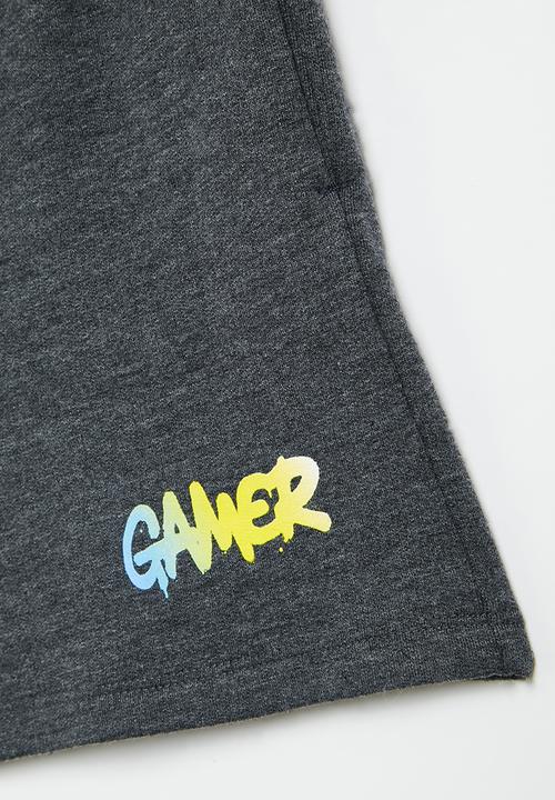 Superbalist - Printed sweat short - charcoal melange