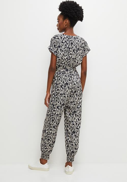 edit - Mock wrap harem jumpsuit - mono smudge