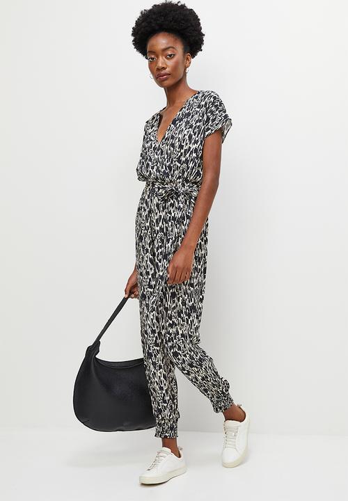 edit - Mock wrap harem jumpsuit - mono smudge