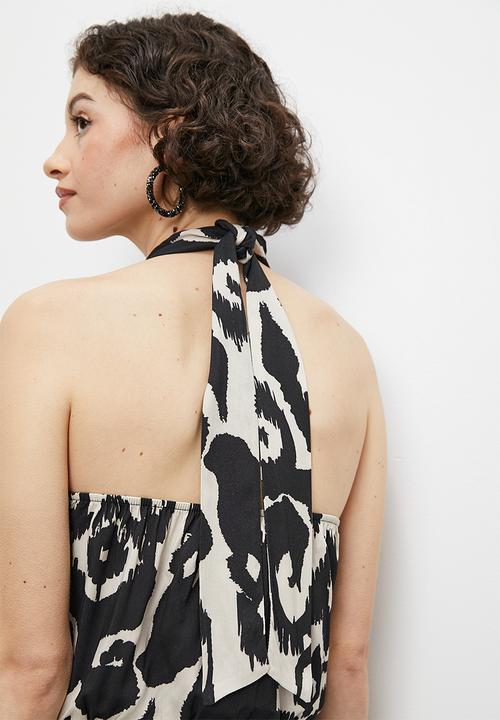 VELVET - Co ord halter cross over blouse - monochrome tribal