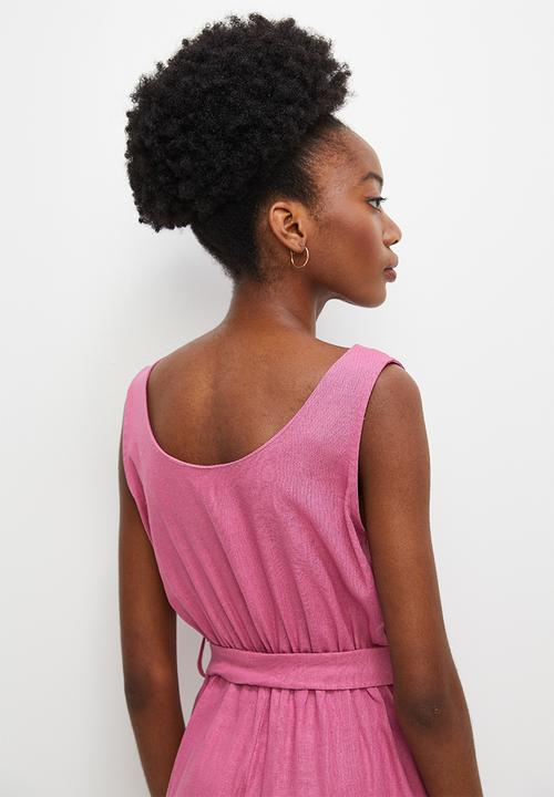 edit - Linen belted mock wrap jumpsuit - mauve