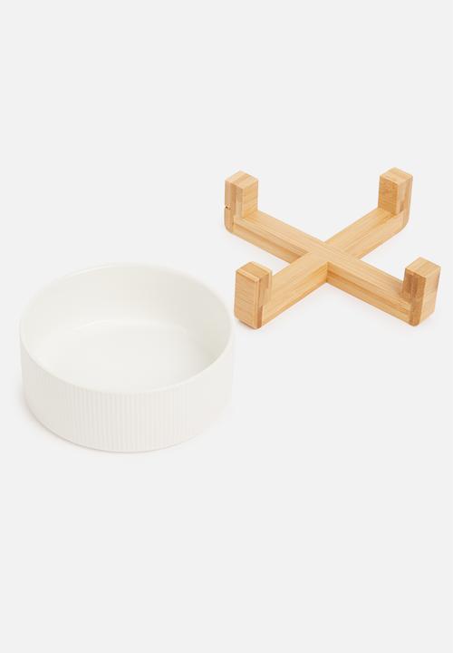 Sixth Floor - Ceramic ribbed pet bowl - white