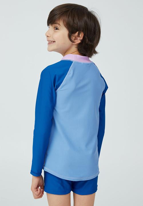 Cotton On - Flynn long sleeve raglan rash vest - blue bell/blue punch splice