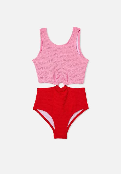 Cotton On - Alora one piece - flame red/bubblegum pop splice