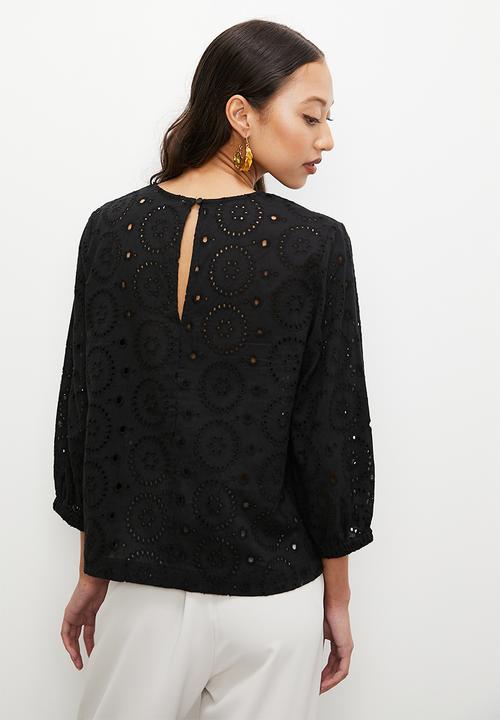 Superbalist - Round neck openwork shell - black