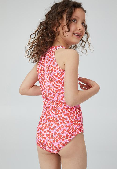Cotton On - Heidi high neck one piece - flame red mini ditsy