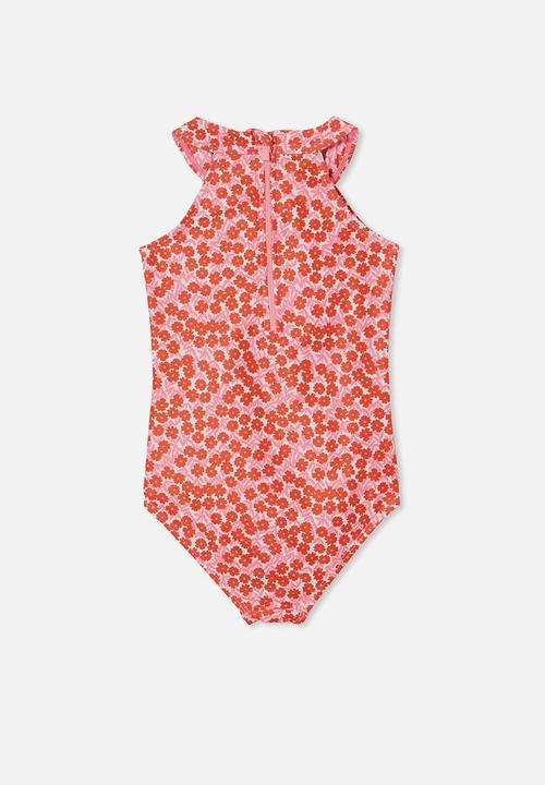 Cotton On - Heidi high neck one piece - flame red mini ditsy