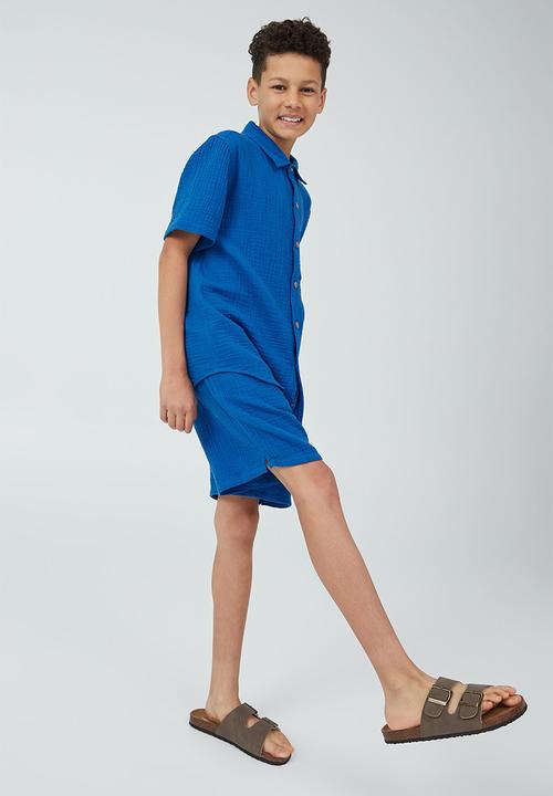 Cotton On - St tropez short sleeve shirt - blue punch / cheesecloth