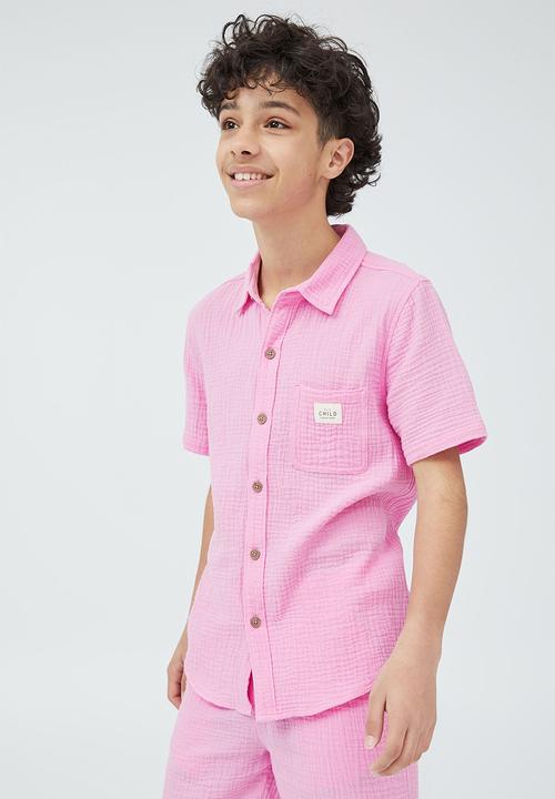 Cotton On - St tropez short sleeve shirt-bubble gum pop / cheesecloth