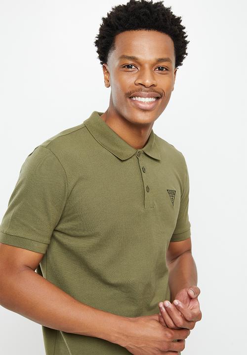 GUESS - Short sleeve guess classic golfer - army olive
