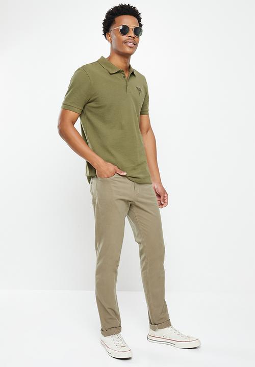 GUESS - Short sleeve guess classic golfer - army olive