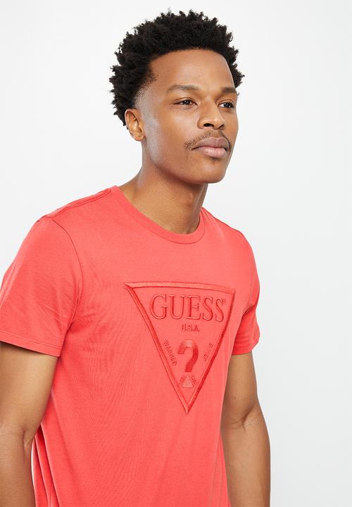 GUESS - Es short sleeve embroidered logo tee - cranberry splash
