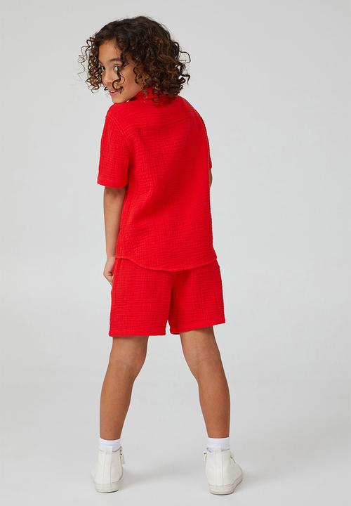 Cotton On - Resort short sleeve shirt-flame red / cheesecloth