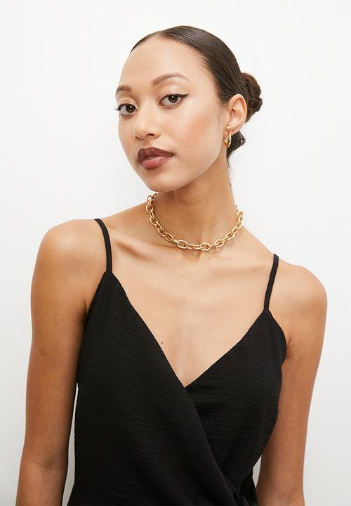VELVET - Strappy linen blend mini wrap dress - black