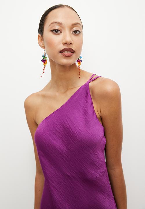 VELVET - Satin asymmetric mini slip dress - dahlia
