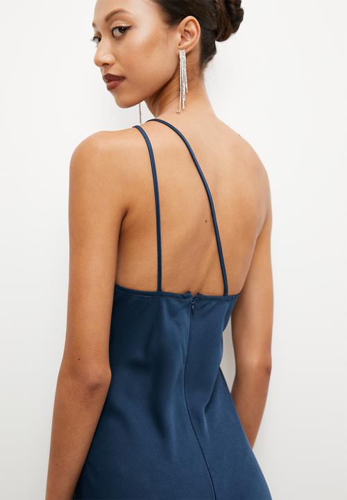 VELVET - Printed satin asym slip dress with slit - moonlit ocean