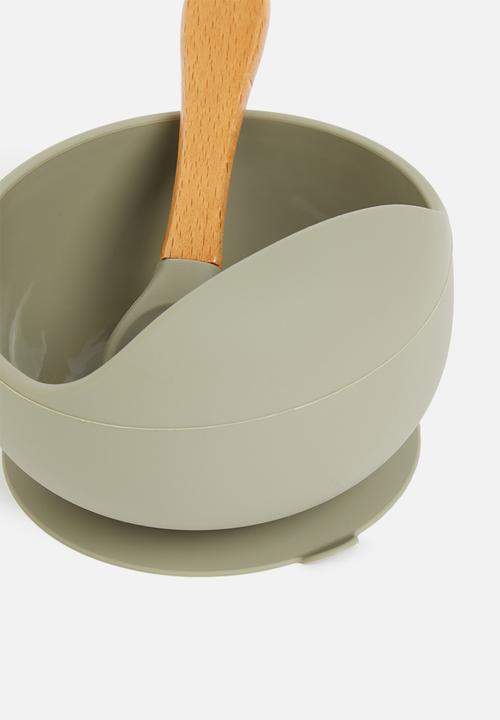 Sixth Floor - Silicone baby suction bowl and spoon - sage