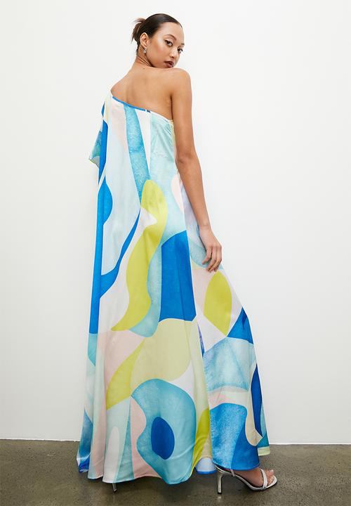 VELVET - Printed asymmetric maxi kaftan dress - turquoise abstract satin