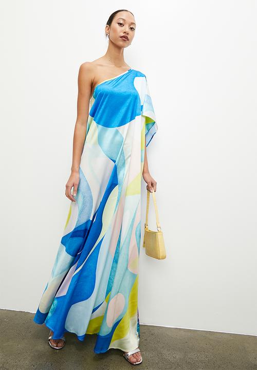 VELVET - Printed asymmetric maxi kaftan dress - turquoise abstract satin