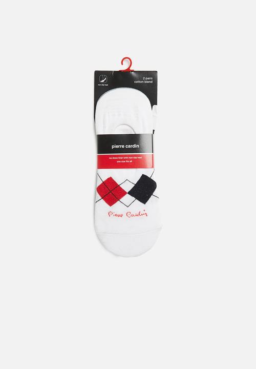 Pierre Cardin - Argyle no show sock - white & grey