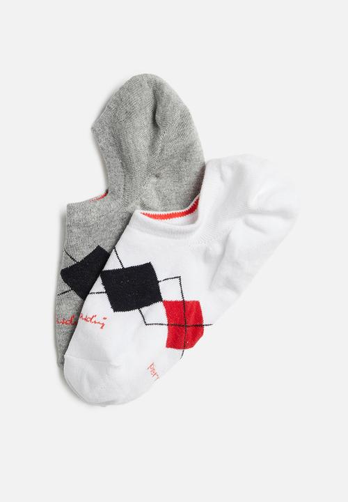 Pierre Cardin - Argyle no show sock - white & grey