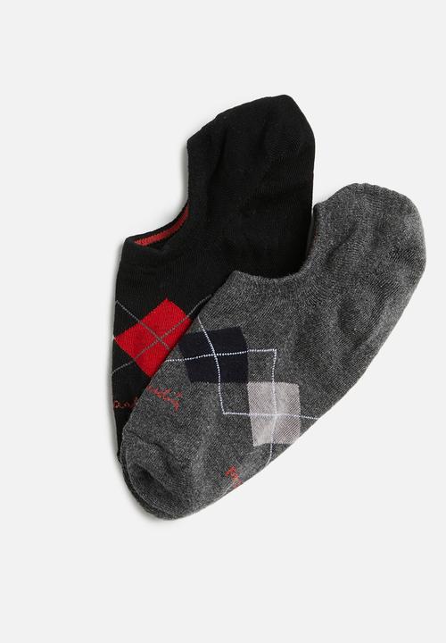 Pierre Cardin - Argyle no show sock - black & charcoal