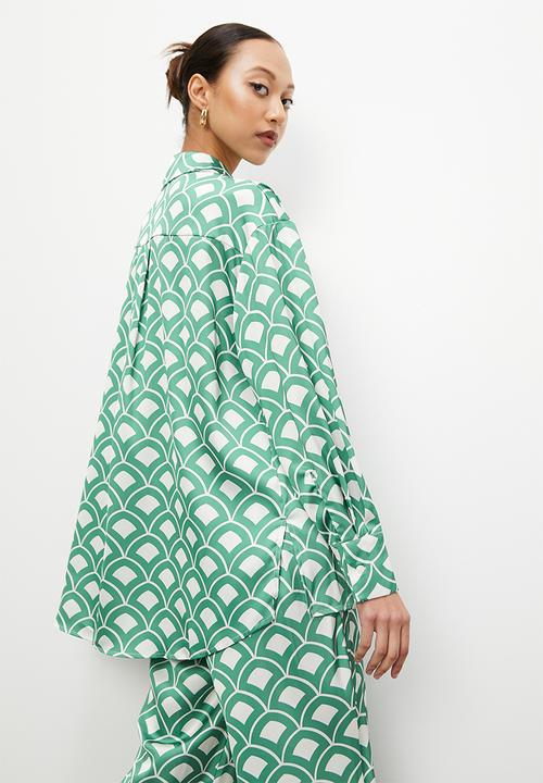 VELVET - Co ord button through luxe shirt blouse - geo print