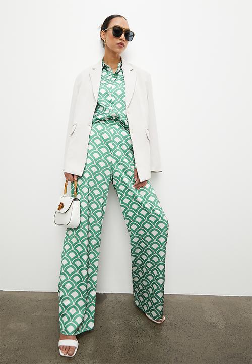 VELVET - Co ord button through luxe shirt blouse - geo print