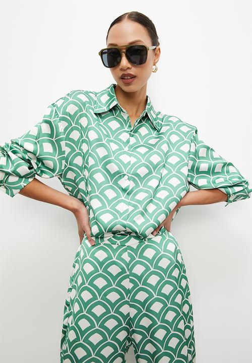 VELVET - Co ord button through luxe shirt blouse - geo print