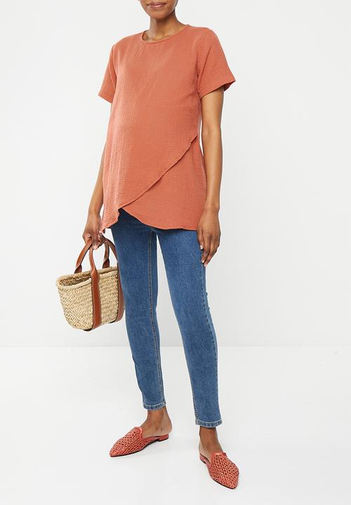 edit Maternity - Maternity textured nursing blouse - terracotta