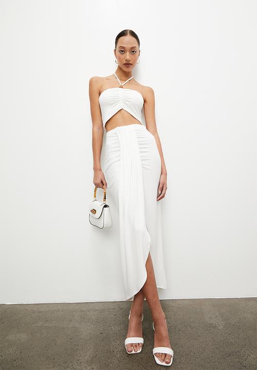 VELVET - Co ord knit overlay sarong maxi - winter white