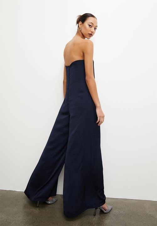 VELVET - Satin bandeau palazzo jumpsuit - navy