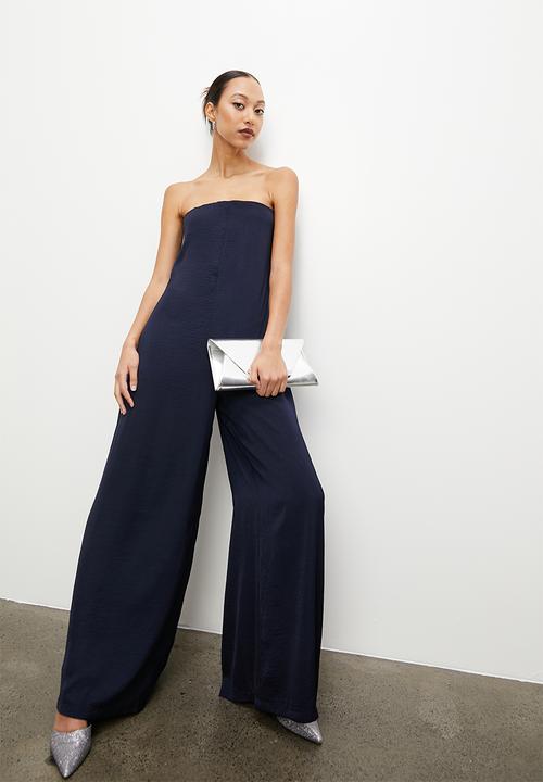 VELVET - Satin bandeau palazzo jumpsuit - navy
