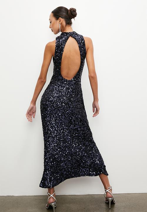 VELVET - Halter sequins midi dress - french navy