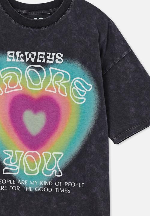 Cotton On - Sami short sleeve embellished tee-phantom wash/always adore