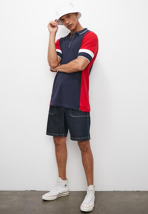 Superbalist - Colourblock side panel regular golfer - navy & red