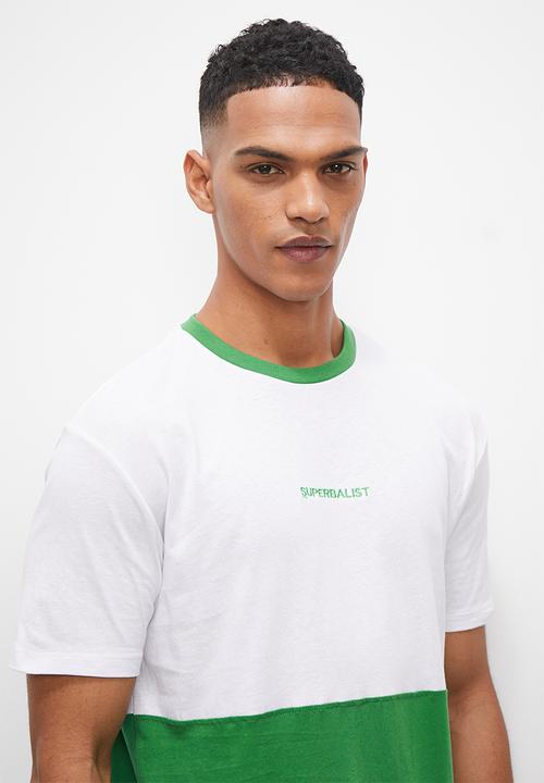 Superbalist - Colour block regular crew neck tee - white & green
